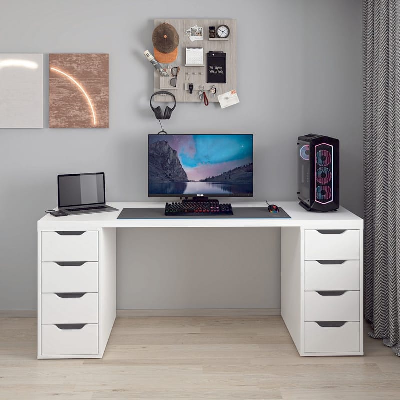 Opiskelupöytä Kalune Design Alen 180 cm (180 x 75 x 60 cm) Valkoinen 8 laatikkoa - Valkoinen - Huonekalut - Pöytä & ruokailuryhmä - Työpöytä - Tietokonepöytä