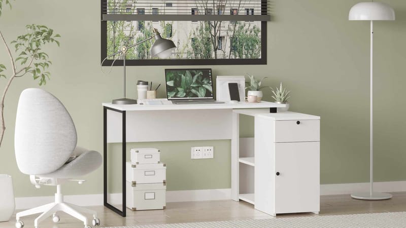 Opiskelupöytä Skye Decor Cleo-hylly (129,8 x 70 x 90 cm) valkoinen - Valkoinen - Huonekalut - Pöytä & ruokailuryhmä - Työpöytä - Tietokonepöytä