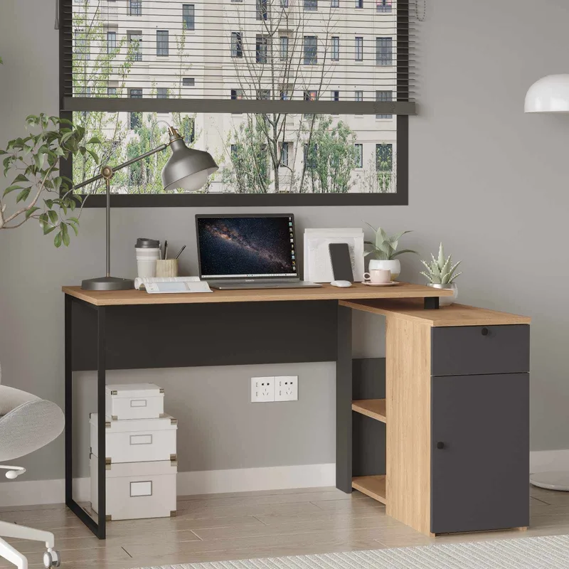Opiskelupöytä Skye Decor Cleo Shelf (129,8 x 70 x 90 cm) luonnon antrasiitti - Luonnonväri ja antrasiitti - Huonekalut - Pöytä & ruokailuryhmä - Työpöytä - Tietokonepöytä