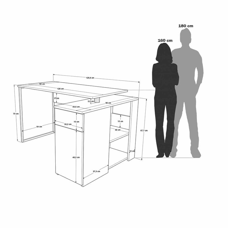 Opiskelupöytä Skye Decor Cleo Shelf (129,8 x 70 x 90 cm) luonnon antrasiitti - Luonnonväri ja antrasiitti - Huonekalut - Pöytä & ruokailuryhmä - Työpöytä - Tietokonepöytä