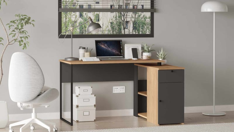 Opiskelupöytä Skye Decor Cleo Shelf (129,8 x 70 x 90 cm) luonnon antrasiitti - Luonnonväri ja antrasiitti - Huonekalut - Pöytä & ruokailuryhmä - Työpöytä - Tietokonepöytä