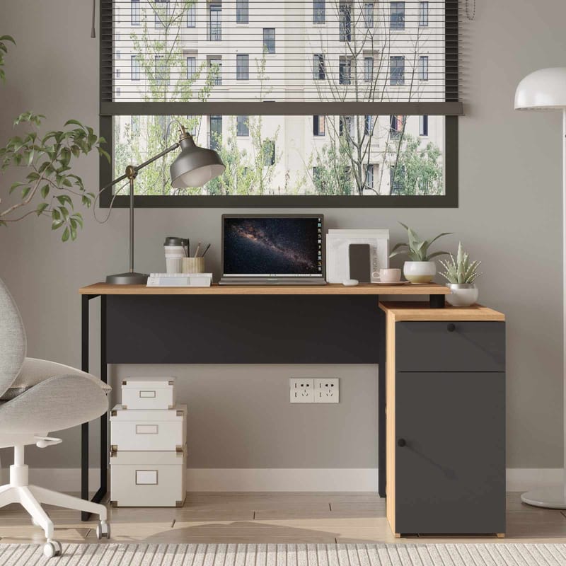 Opiskelupöytä Skye Decor Cleo Shelf (129,8 x 70 x 90 cm) luonnon antrasiitti - Luonnonväri ja antrasiitti - Huonekalut - Pöytä & ruokailuryhmä - Työpöytä - Tietokonepöytä
