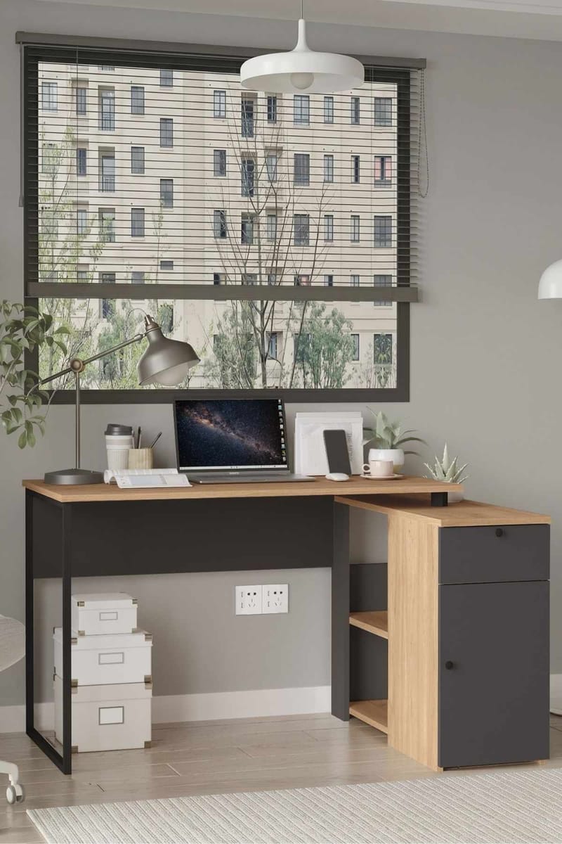 Opiskelupöytä Skye Decor Cleo Shelf (129,8 x 70 x 90 cm) luonnon antrasiitti - Luonnonväri/Antrasiitti - Huonekalut - Pöytä & ruokailuryhmä - Työpöytä - Tietokonepöytä