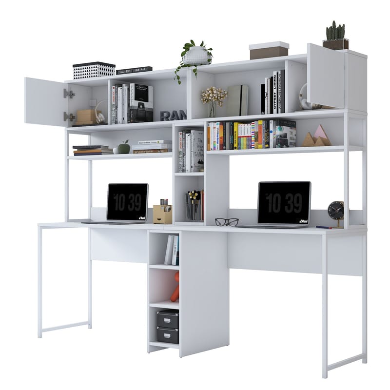 Opiskelupöytä Wallxpert Dara (210 x 170,5 x 50 cm) valkoinen - Valkoinen - Huonekalut - Pöytä & ruokailuryhmä - Työpöytä - Tietokonepöytä