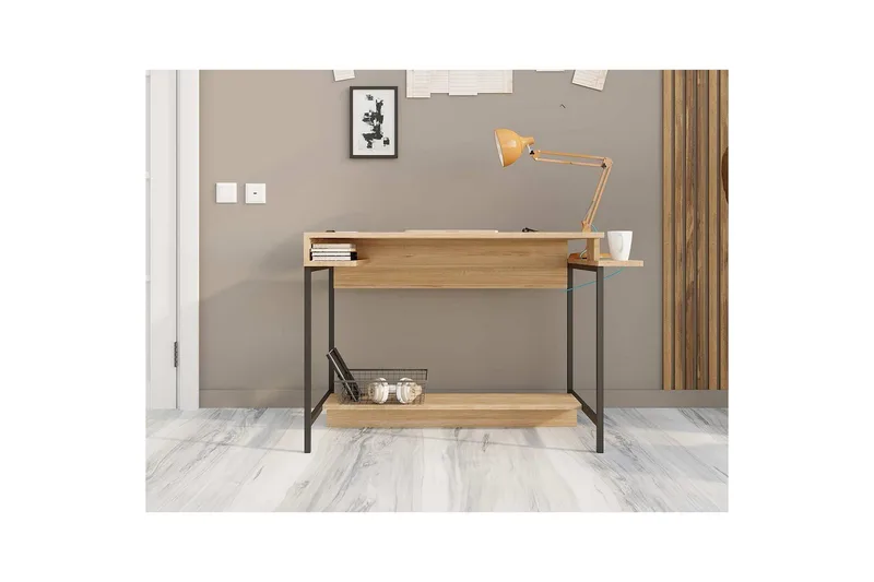 Ovran Kirjoituspöytä 57x113 cm - Tammi/Musta - Huonekalut - Pöytä & ruokailuryhmä - Työpöytä
 - Tietokonepöytä