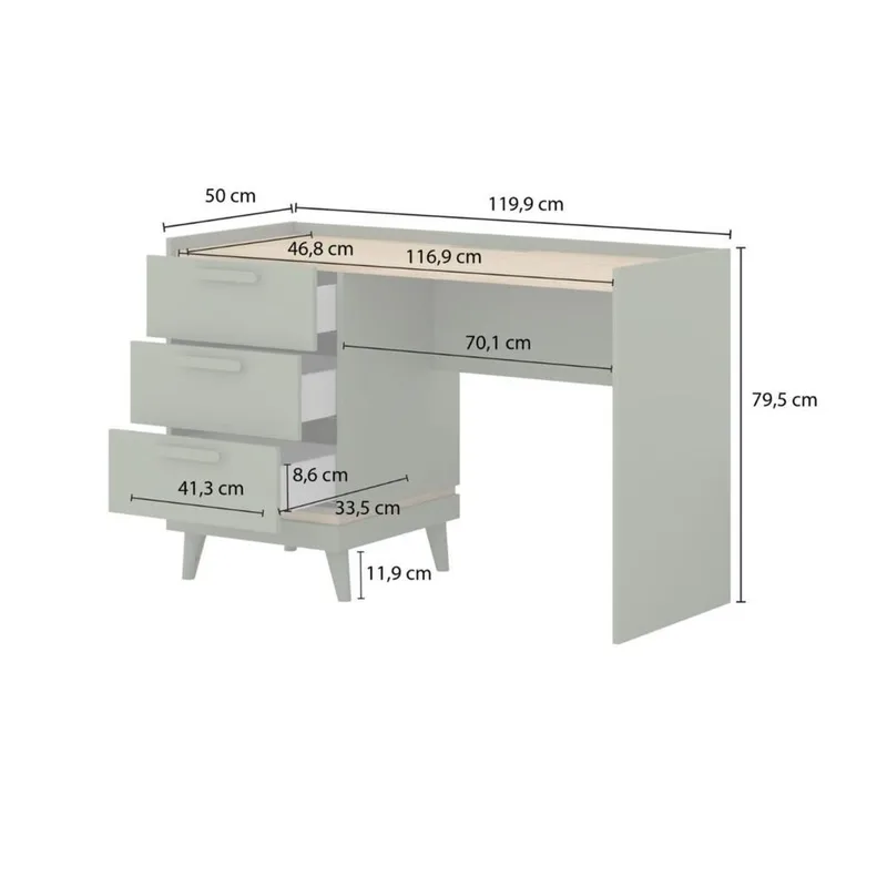 Pöytä Scandi ja 3 laatikkoa - Haalistunut vihreä - öljytty tammi - Huonekalut - Pöytä & ruokailuryhmä - Työpöytä - Tietokonepöytä