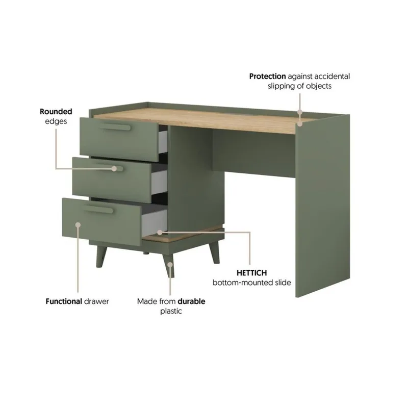 Pöytä Scandi ja 3 laatikkoa - Haalistunut vihreä - öljytty tammi - Huonekalut - Pöytä & ruokailuryhmä - Työpöytä - Tietokonepöytä