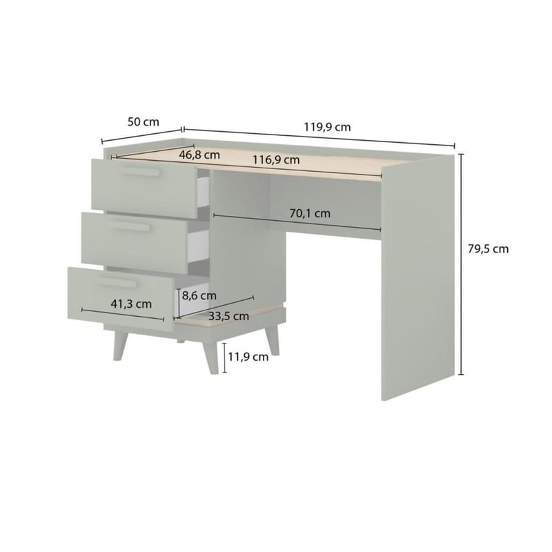 Pöytä Scandi ja 3 laatikkoa - Haalistunut vihreä - öljytty tammi - Huonekalut - Pöytä & ruokailuryhmä - Työpöytä
 - Tietokonepöytä