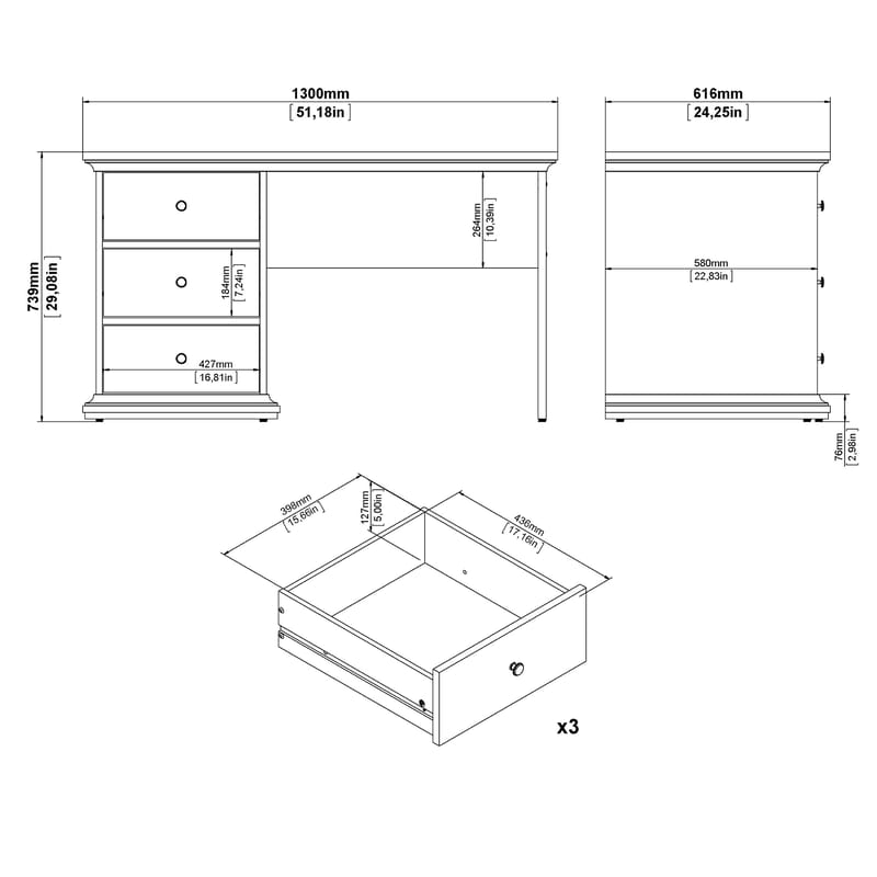 Paris työpöytä 130x62x74 cm - Huonekalut - Pöytä & ruokailuryhmä - Työpöytä - Kirjoituspöytä