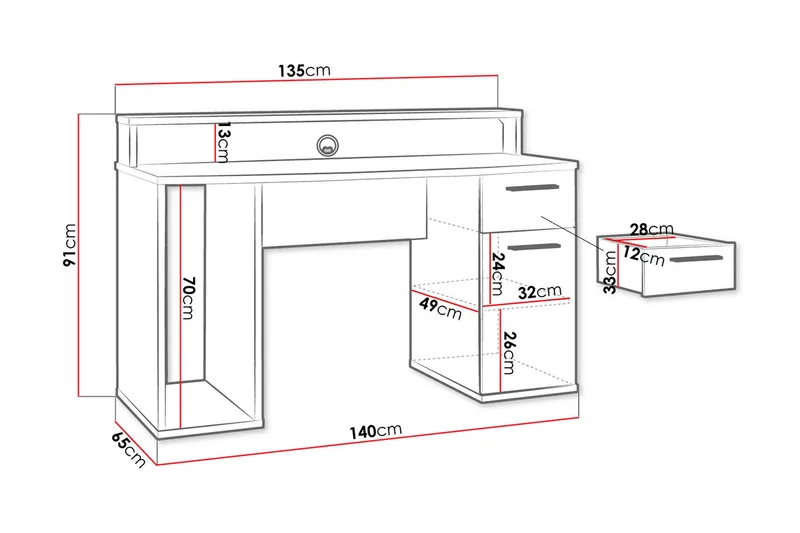 Pelipöytä Carcelen 140 cm - Musta - Huonekalut - Pöytä & ruokailuryhmä - Työpöytä - Pelipöytä