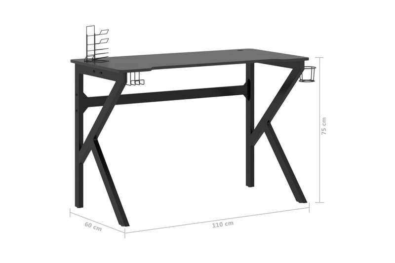 Pelipöytä K-muotoisilla jaloilla musta 110x60x75 cm - Huonekalut - Pöytä & ruokailuryhmä - Työpöytä
 - Pelipöytä