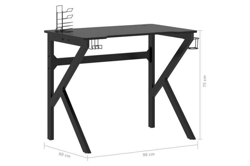Pelipöytä K-muotoisilla jaloilla musta 90x60x75 cm - Huonekalut - Pöytä & ruokailuryhmä - Työpöytä
 - Pelipöytä