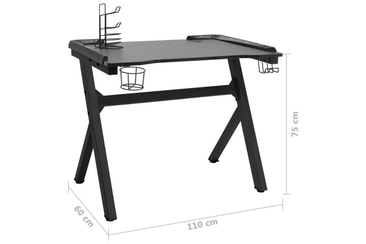 Pelipöytä LED-valot ja Y-muoto musta 110x60x75 cm - Pelipöytä