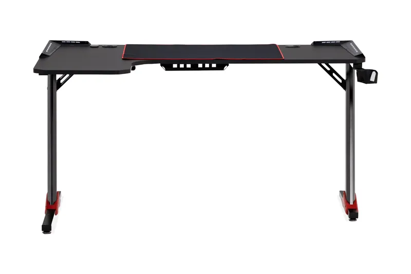 Pelipöytä Nursu LED-valo 140 cm Muki- ja kuulokepidikkeellä, Musta