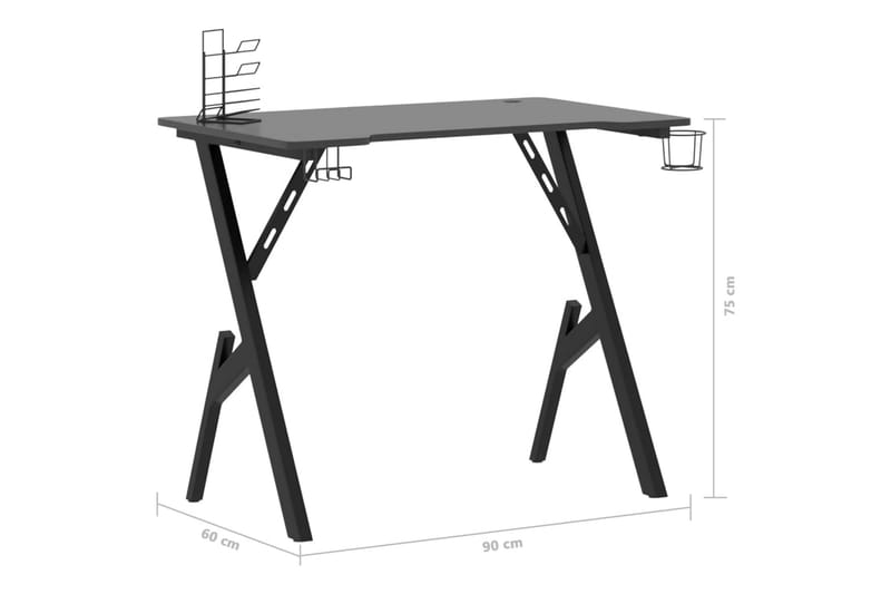 Pelipöytä Y-muotoisilla jaloilla musta 90x60x75 cm - Huonekalut - Pöytä & ruokailuryhmä - Työpöytä
 - Pelipöytä