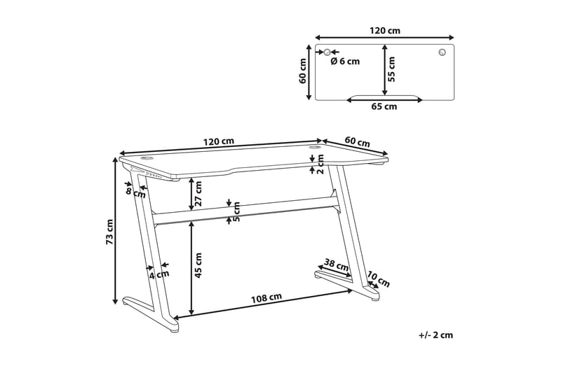 Storden Pelipöytä 120 cm LED-valaistus - Harmaa/Musta - Pelipöytä