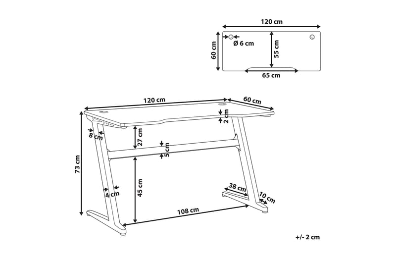 Storden Pelipöytä 120 cm LED-valaistus - Harmaa/Musta - Huonekalut - Pöytä & ruokailuryhmä - Työpöytä - Pelipöytä