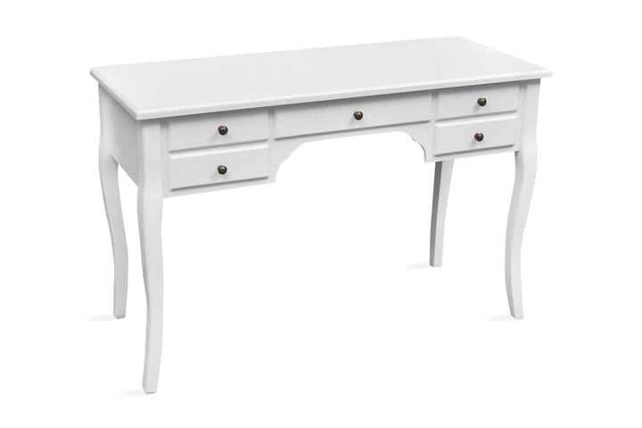 Puinen ranskalaistyylinen työpöytä 5 laatikkoa - Valkoinen - Kirjoituspöytä - Tietokonepöytä