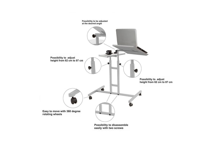 Seisomapöytä Tyanne 67 cm - Valkoinen - Tietokonepöytä
 - Sähköpöytä & säädettävä työpöytä - Kirjoituspöytä