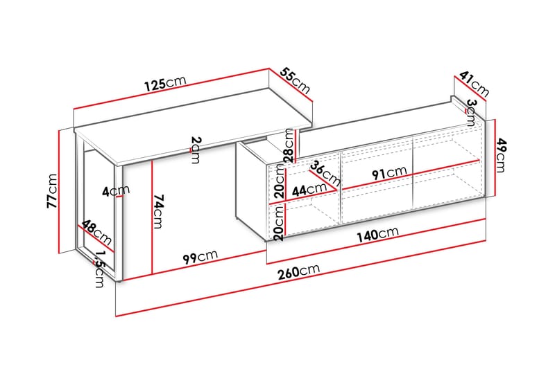 Sigmana Kirjoituspöytä 260x55 cm - Vaalean Harmaa/Ruskea - Huonekalut - Pöytä & ruokailuryhmä - Työpöytä - Tietokonepöytä