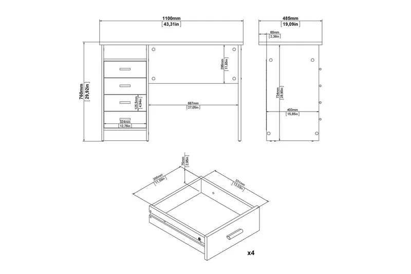 Taketo Kirjoituspöytä 48,5x110 cm - Luonnonväri - Huonekalut - Pöytä & ruokailuryhmä - Työpöytä
 - Kirjoituspöytä