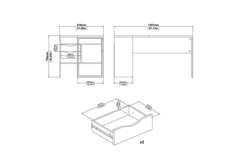 Taketo Kirjoituspöytä 81x145,1 cm - Valkoinen - Huonekalut - Pöytä & ruokailuryhmä - Työpöytä
 - Kirjoituspöytä