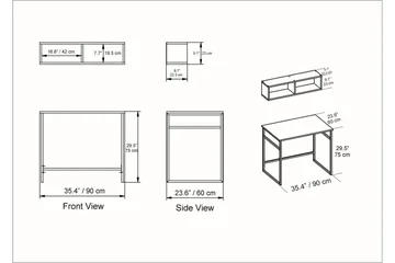 Kirjoituspöytä Buskahult 90 cm Säilytyksellä Seinähylly - Ruskea/Valkoinen/Musta - Huonekalut - Pöytä & ruokailuryhmä - Työpöytä - Tietokonepöytä