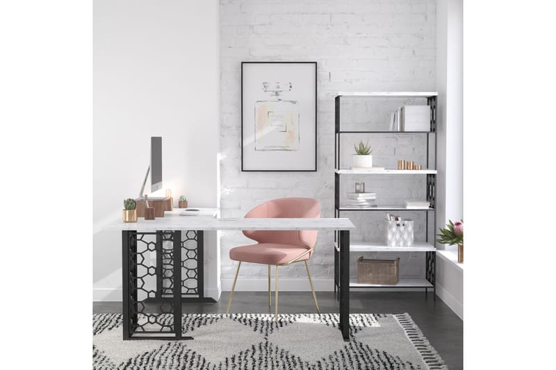 Kirjoituspöytä Ella 151 cm Marmorikuvio Valkoinen/Musta - CosmoLiving - Huonekalut - Pöytä & ruokailuryhmä - Työpöytä
 - Tietokonepöytä