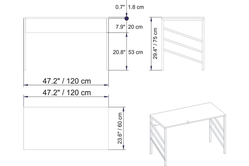Kirjoituspöytä Mesjö 120 cm - Valkoinen - Huonekalut - Pöytä & ruokailuryhmä - Työpöytä - Tietokonepöytä