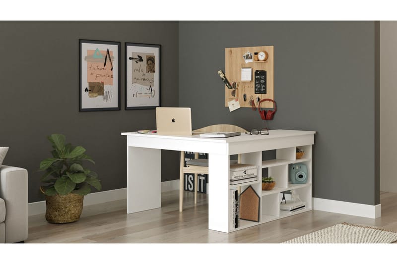 Työpöytä Karron 129 cm - Valkoinen - Huonekalut - Pöytä & ruokailuryhmä - Työpöytä - Tietokonepöytä