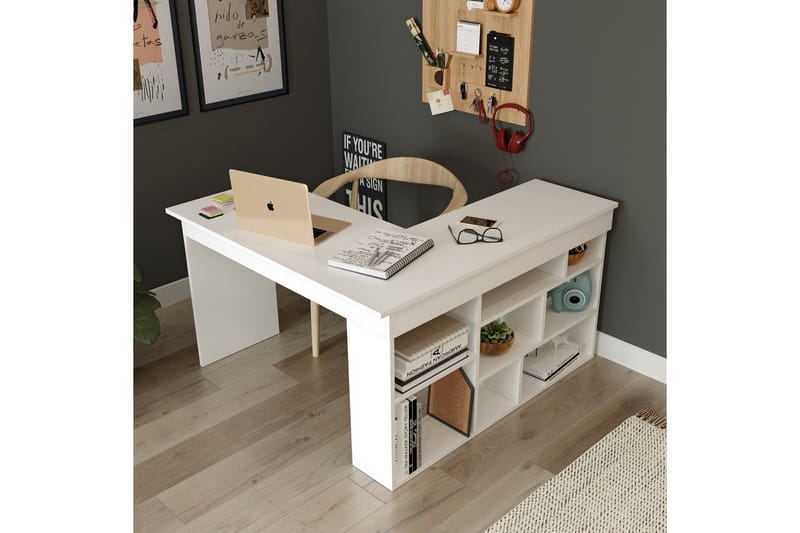 Työpöytä Karron 129 cm - Valkoinen - Huonekalut - Pöytä & ruokailuryhmä - Työpöytä - Tietokonepöytä