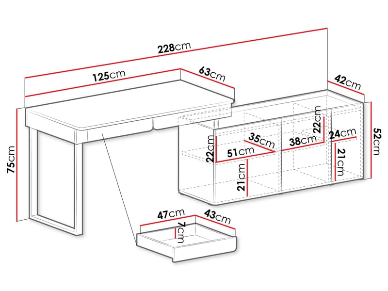 Travic Kirjoituspöytä 228 cm - Huonekalut - Pöytä & ruokailuryhmä - Työpöytä - Tietokonepöytä