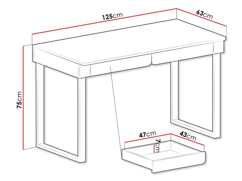 Travic työpöytä 125 cm laatikoilla puuta tammenjäljitelmällä - Beige - Huonekalut - Pöytä & ruokailuryhmä - Työpöytä - Tietokonepöytä
