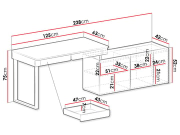 Travic työpöytä 228 cm säilytyksellä puuta tammenjäljitelmällä - Ruskea - Huonekalut - Pöytä & ruokailuryhmä - Työpöytä - Tietokonepöytä