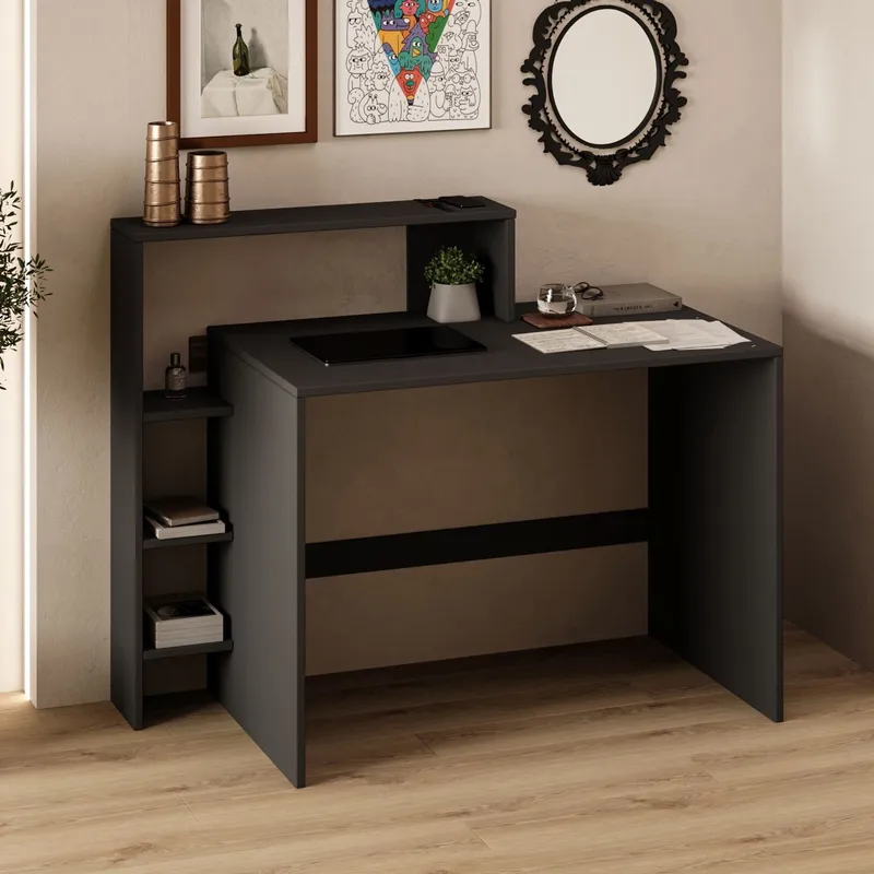 Työpöytä Homitis Amber (121,8 x 96 x 55 cm) Antrasiitti - Antrasiitti - Huonekalut - Pöytä & ruokailuryhmä - Työpöytä - Tietokonepöytä