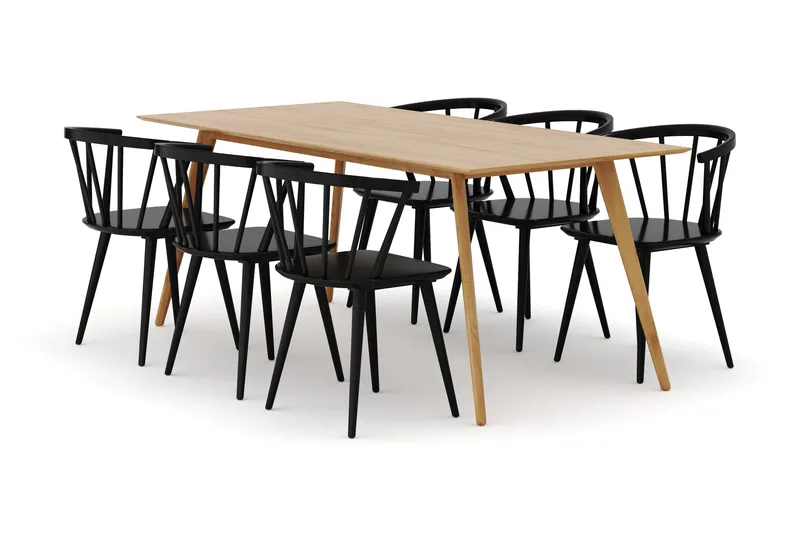Tyrö Ruokailuryhmä, jossa 6 Tyrö Käsinojallista tuolia, Oak/Black
