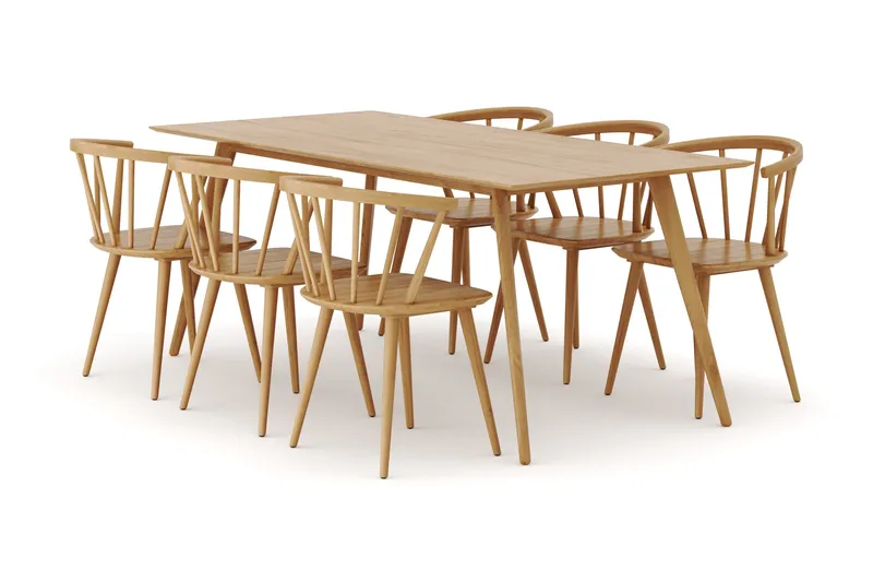 Tyrö Ruokailuryhmä, jossa 6 Tyrö Käsinojallista tuolia, Oak/Oak