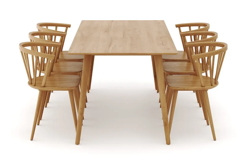 Tyrö Ruokailuryhmä, jossa 6 Tyrö Käsinojallista tuolia - Oak/Oak - Huonekalut - Pöytä & ruokailuryhmä - Ruokailuryhmä