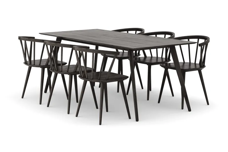 Tyrö Ruokailuryhmä, jossa 6 Tyrö Käsinojallista tuolia - Smoked Oak/Smoked Oak - Huonekalut - Pöytä & ruokailuryhmä - Ruokailuryhmä