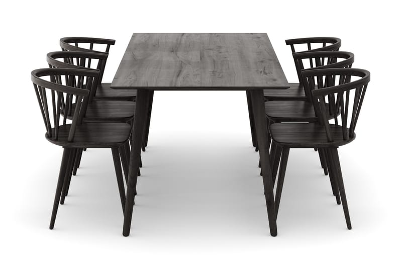 Tyrö Ruokailuryhmä, jossa 6 Tyrö Käsinojallista tuolia - Smoked Oak/Smoked Oak - Huonekalut - Pöytä & ruokailuryhmä - Ruokailuryhmä