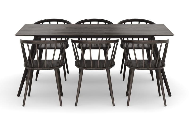 Tyrö Ruokailuryhmä, jossa 6 Tyrö Käsinojallista tuolia - Smoked Oak/Smoked Oak - Huonekalut - Pöytä & ruokailuryhmä - Ruokailuryhmä