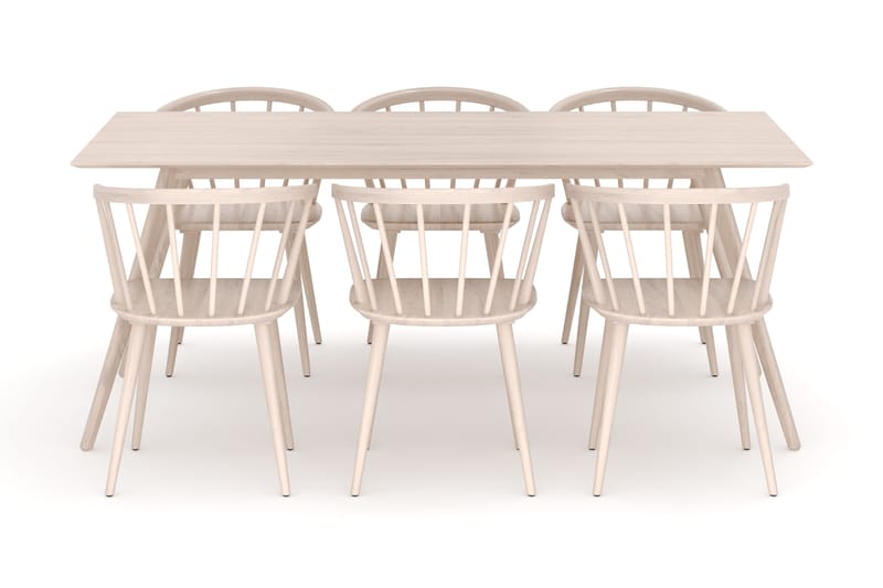 Tyrö Ruokailuryhmä, jossa 6 Tyrö Käsinojallista tuolia - Whitewash/Whitewash - Huonekalut - Pöytä & ruokailuryhmä - Ruokailuryhmä