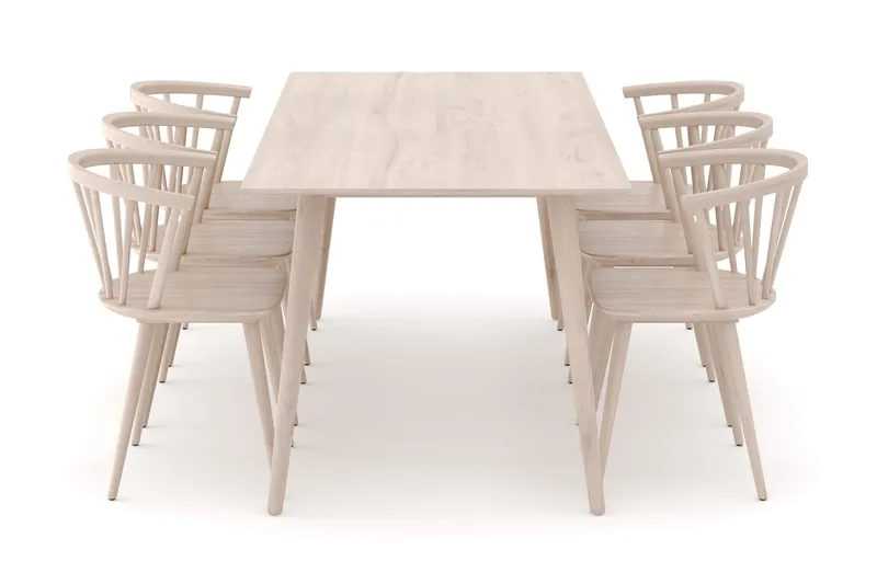 Tyrö Ruokailuryhmä, jossa 6 Tyrö Käsinojallista tuolia - Whitewash/Whitewash - Huonekalut - Pöytä & ruokailuryhmä - Ruokailuryhmä