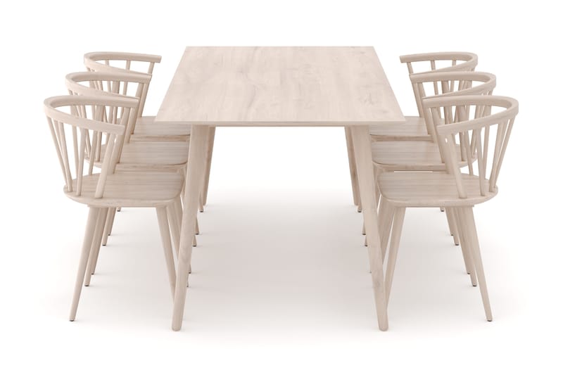 Tyrö Ruokailuryhmä, jossa 6 Tyrö Käsinojallista tuolia - Whitewash/Whitewash - Huonekalut - Pöytä & ruokailuryhmä - Ruokailuryhmä