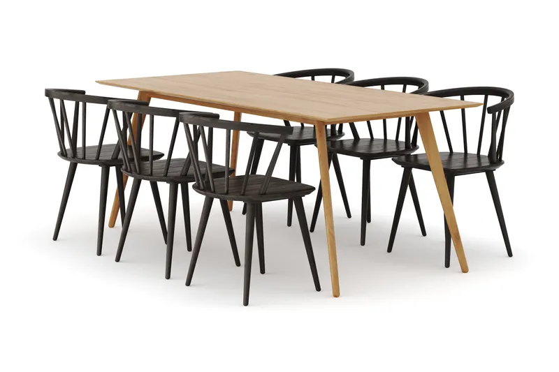 Tyrö Ruokailuryhmä, jossa 6 Tyrö Käsinojallista tuolia - Huonekalut - Pöytä & ruokailuryhmä - Ruokailuryhmä