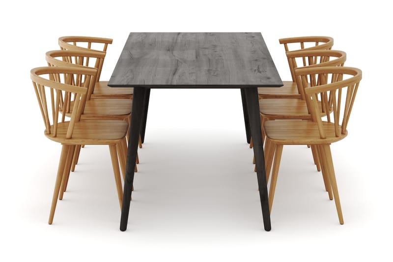 Tyrö Ruokailuryhmä, jossa 6 Tyrö Käsinojallista tuolia - Huonekalut - Pöytä & ruokailuryhmä - Ruokailuryhmä