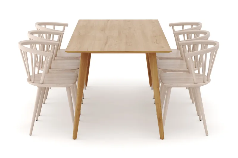 Tyrö Ruokailuryhmä, jossa 6 Tyrö Käsinojallista tuolia - Huonekalut - Pöytä & ruokailuryhmä - Ruokailuryhmä