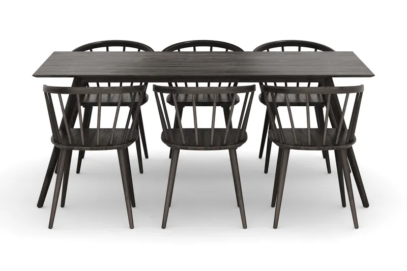 Tyrö Ruokailuryhmä, jossa 6 Tyrö Käsinojallista tuolia - Huonekalut - Pöytä & ruokailuryhmä - Ruokailuryhmä