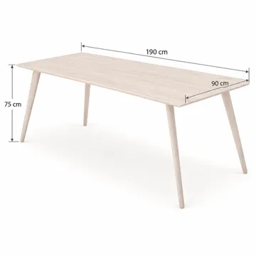 Tyrö suorakulmainen ruoka- ja keittiöpöytä 190 x 90 cm, saarnia - Valkopetsattu - Huonekalut - Pöytä & ruokailuryhmä - Ruokapöydät & keittiön pöydät