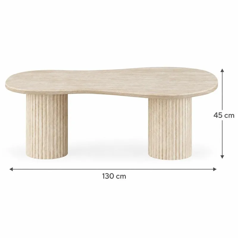 Uppveda epäsymmetrinen sohvapöytä, travertiinijäljitelmä, 130x70 cm - Beige - Huonekalut - Pöytä & ruokailuryhmä - Sohvapöytä